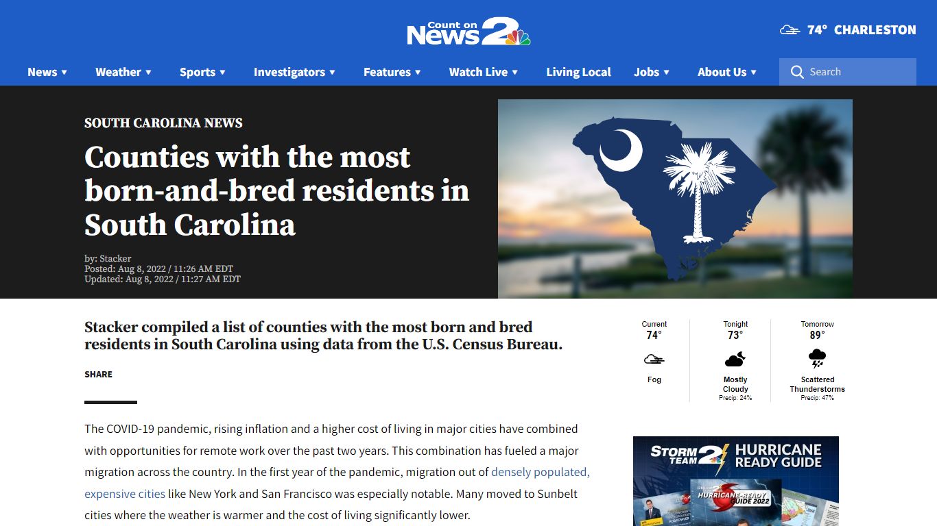 Counties with the most born-and-bred residents in South Carolina